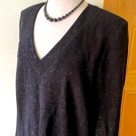 🇨🇦 Victor Costa/En Français Vintage Black Sparkly Knit V-Neck Tunic, Size 1X - Picture 2 of 16